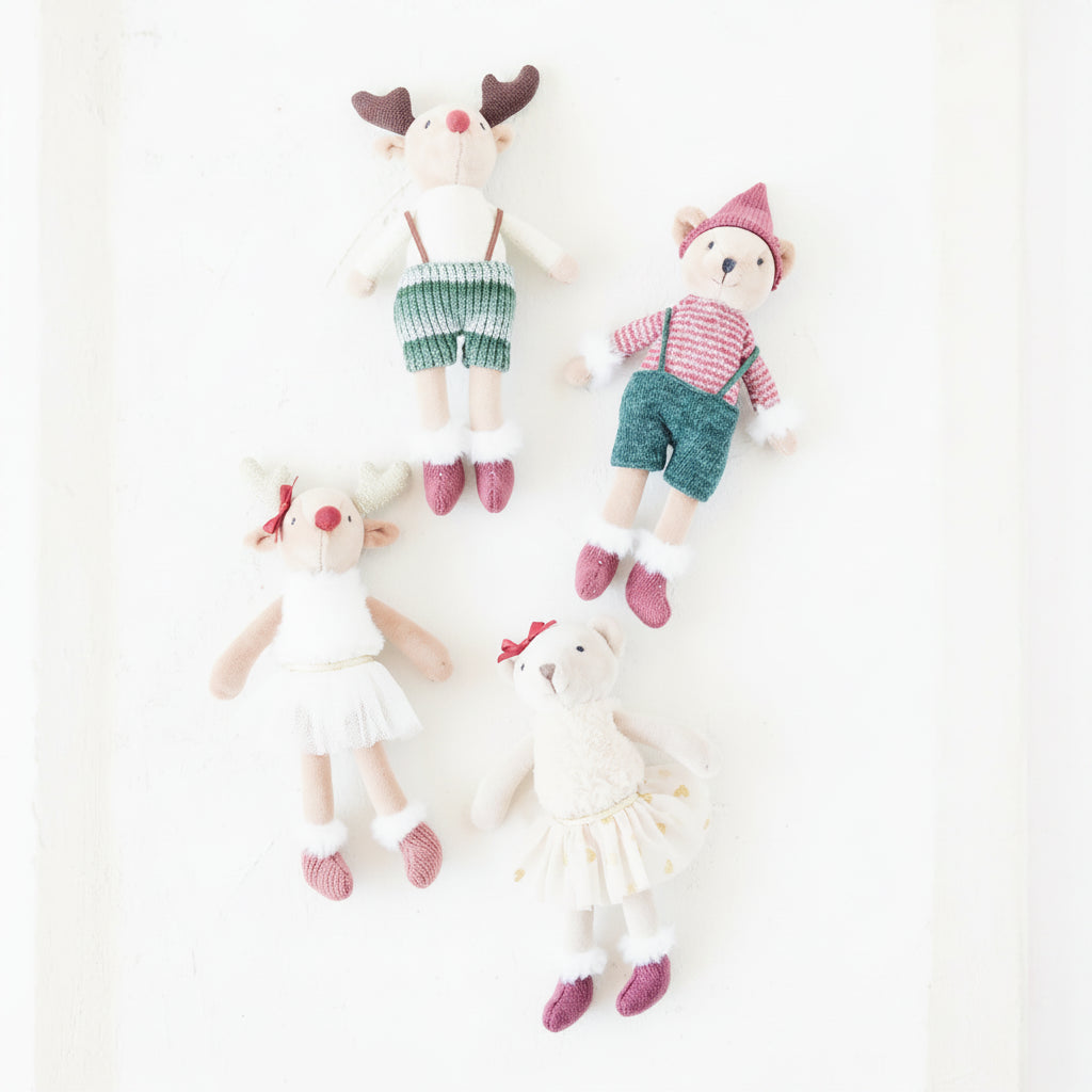 Plush Whimsically Dressed Reindeer & Bear