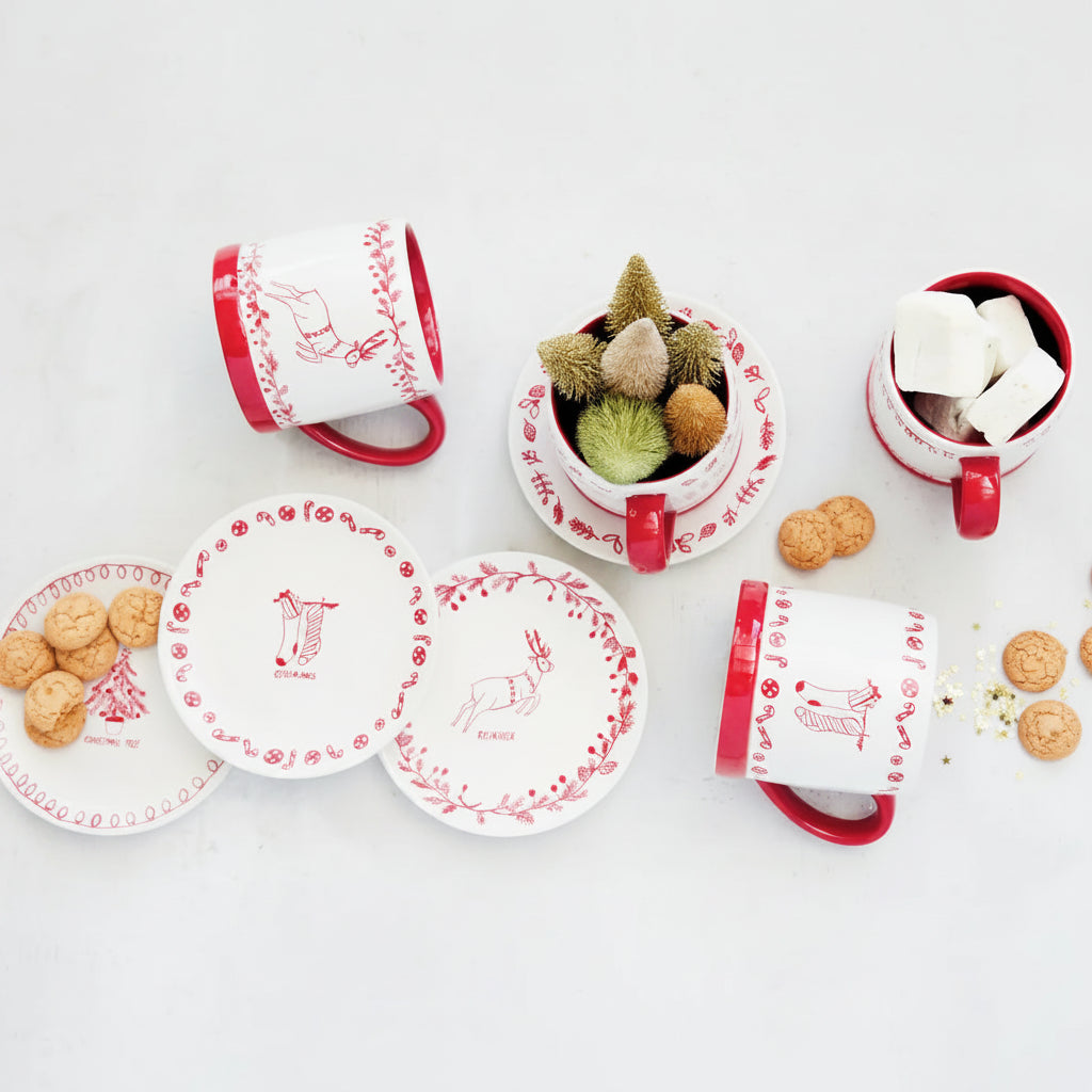 Red & White Holiday Stoneware Mug