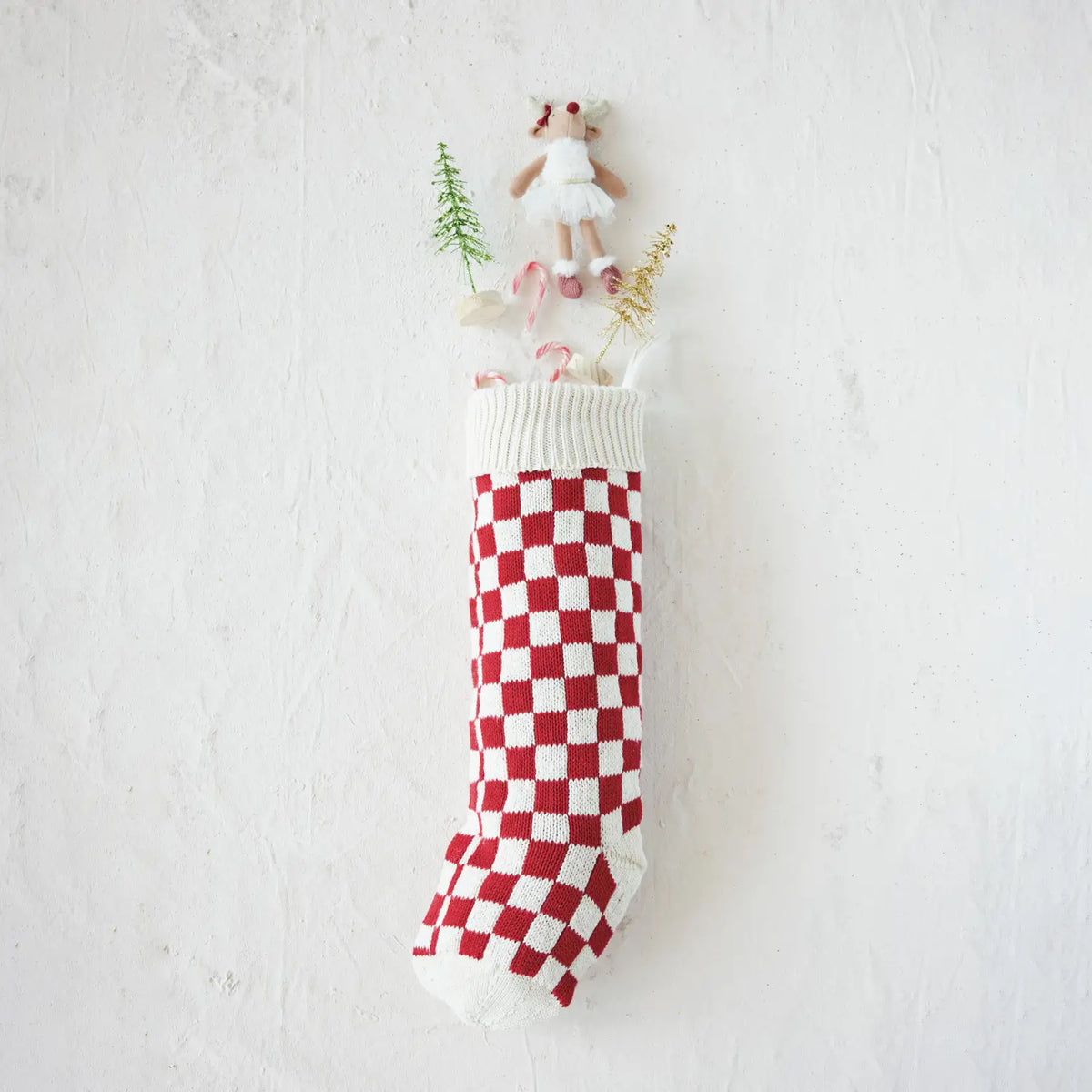 Cotton Knit Red Checked Stocking