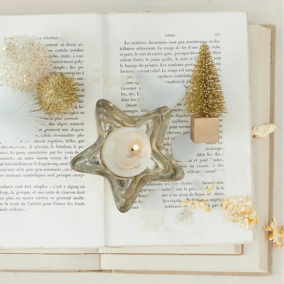 Pressed Frosted Glass Star Tealight Holder