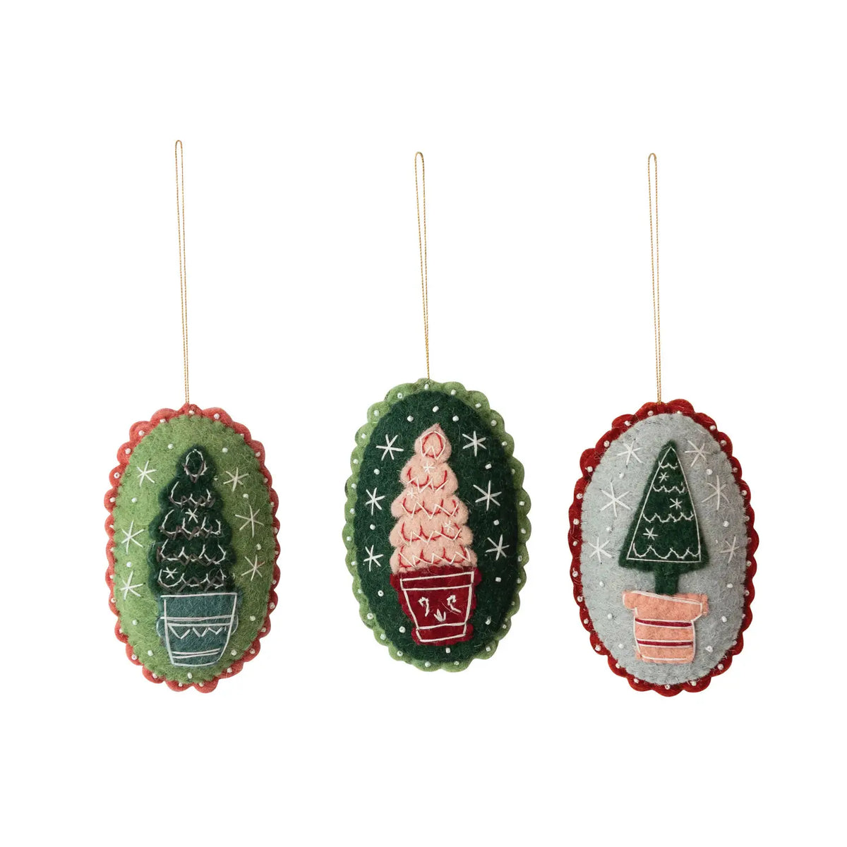 Wool Felt Embroidered Tree Ornament