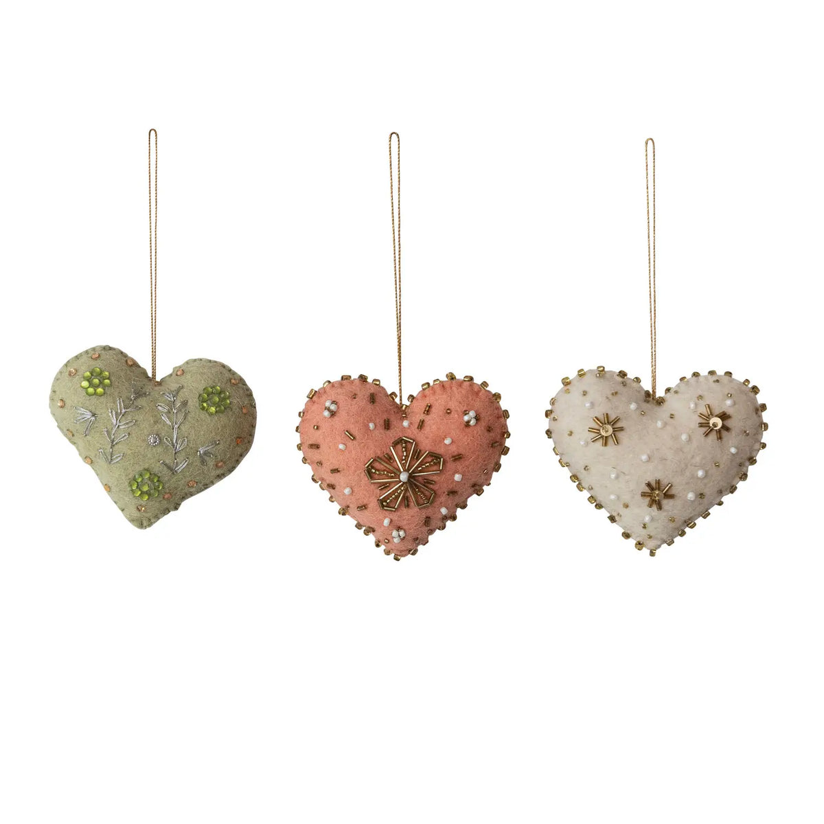 Wool Felt Embroidered Heart Ornament