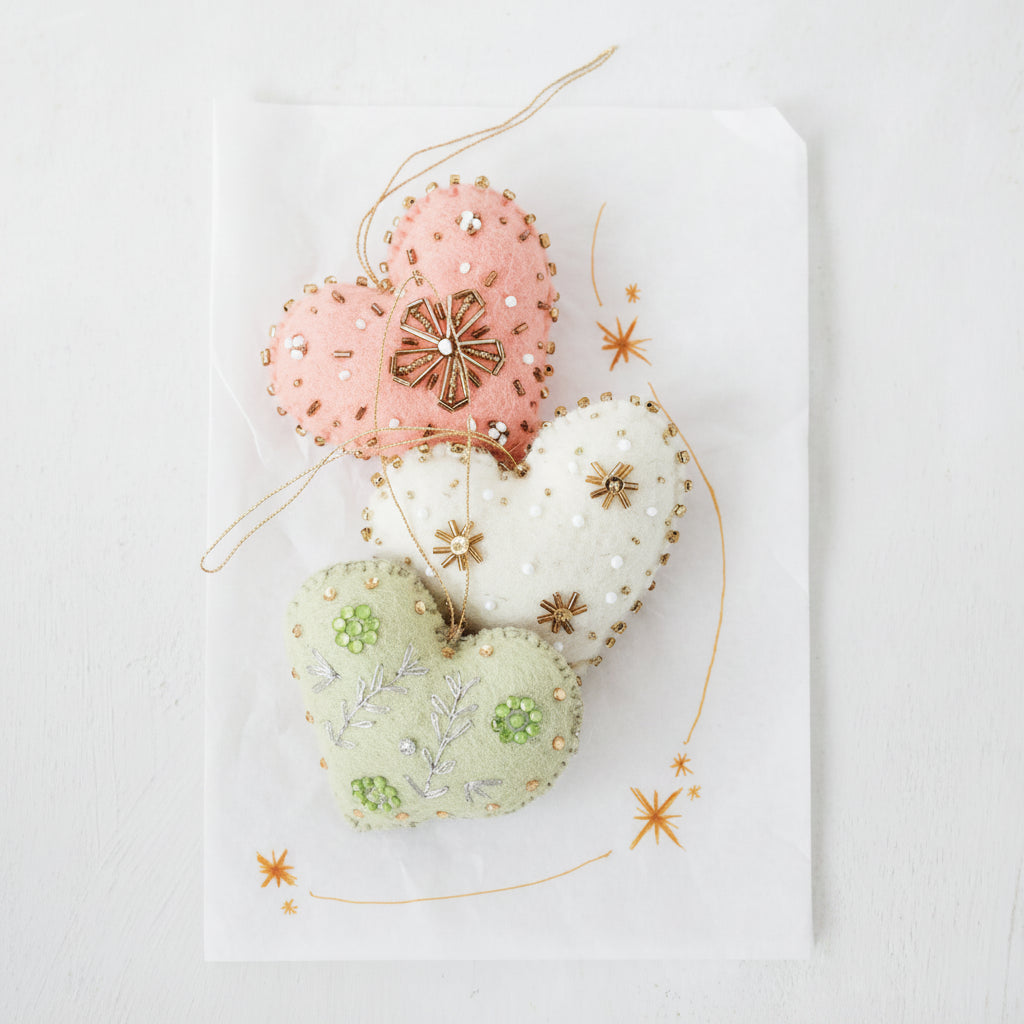Wool Felt Embroidered Heart Ornament