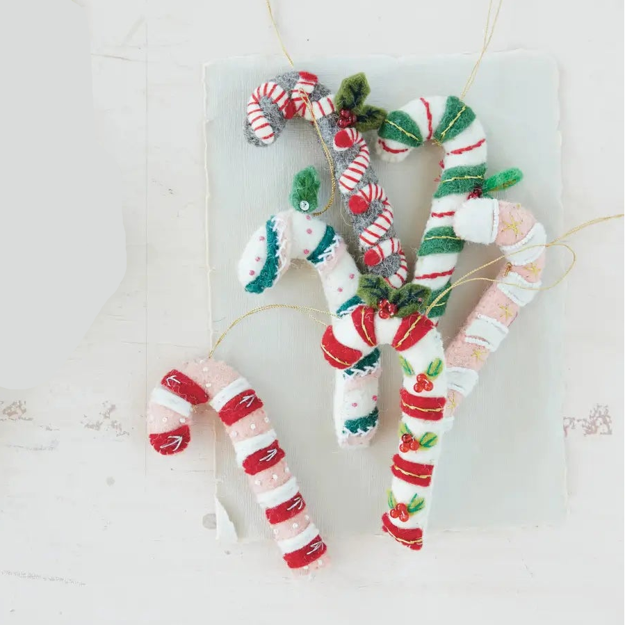 Wool Felt Candy Cane Ornament