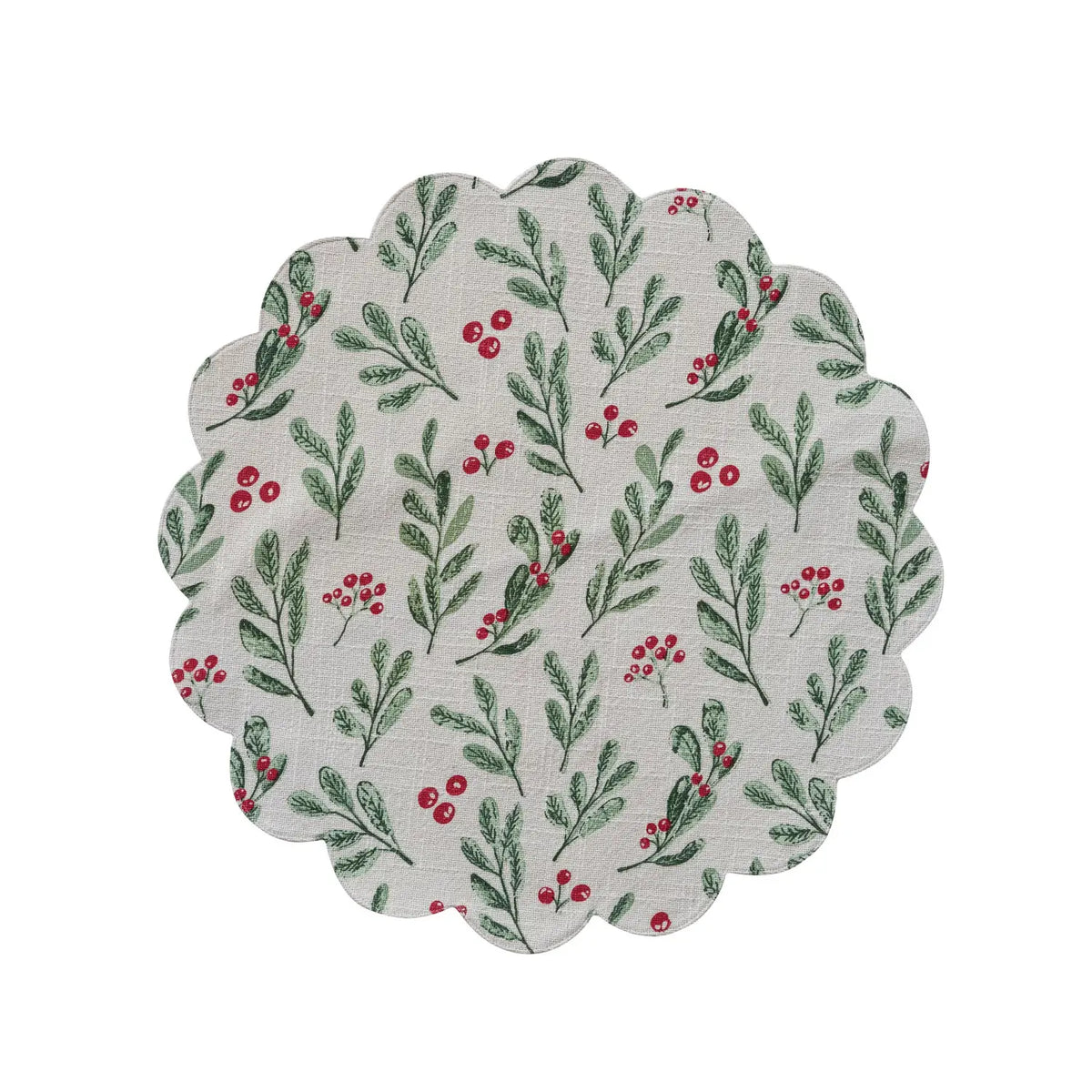 Mistletoe Scalloped Cotton Placemat