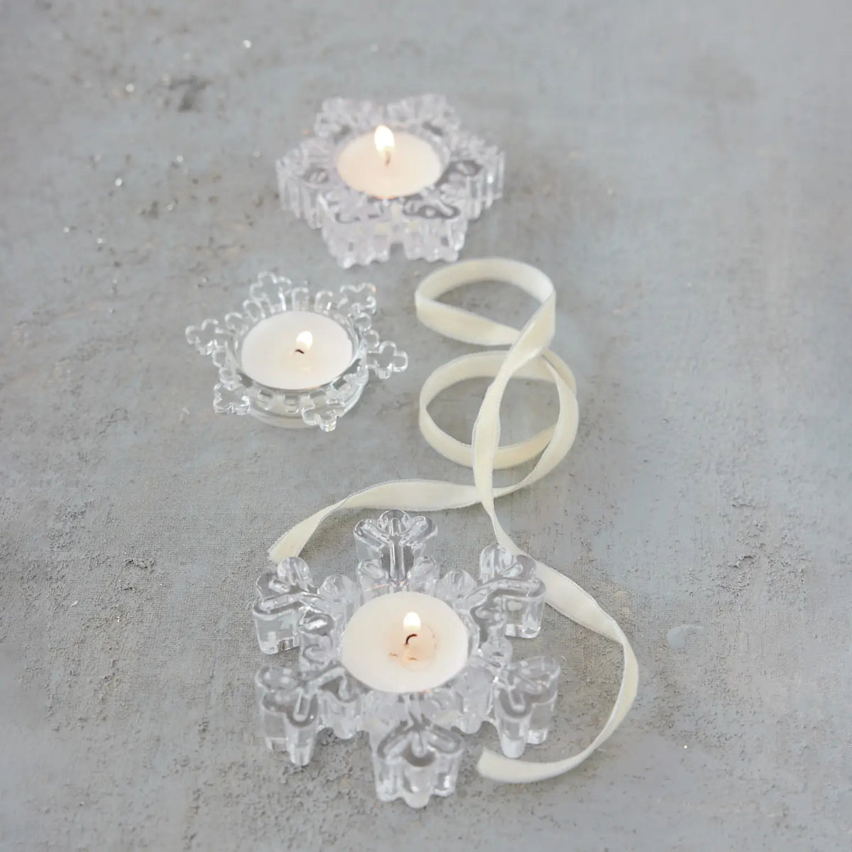 Glass Snowflake Shaped Tealight Holder Set