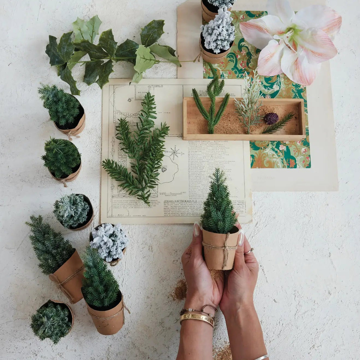Paper Wrapped Faux Tree Set