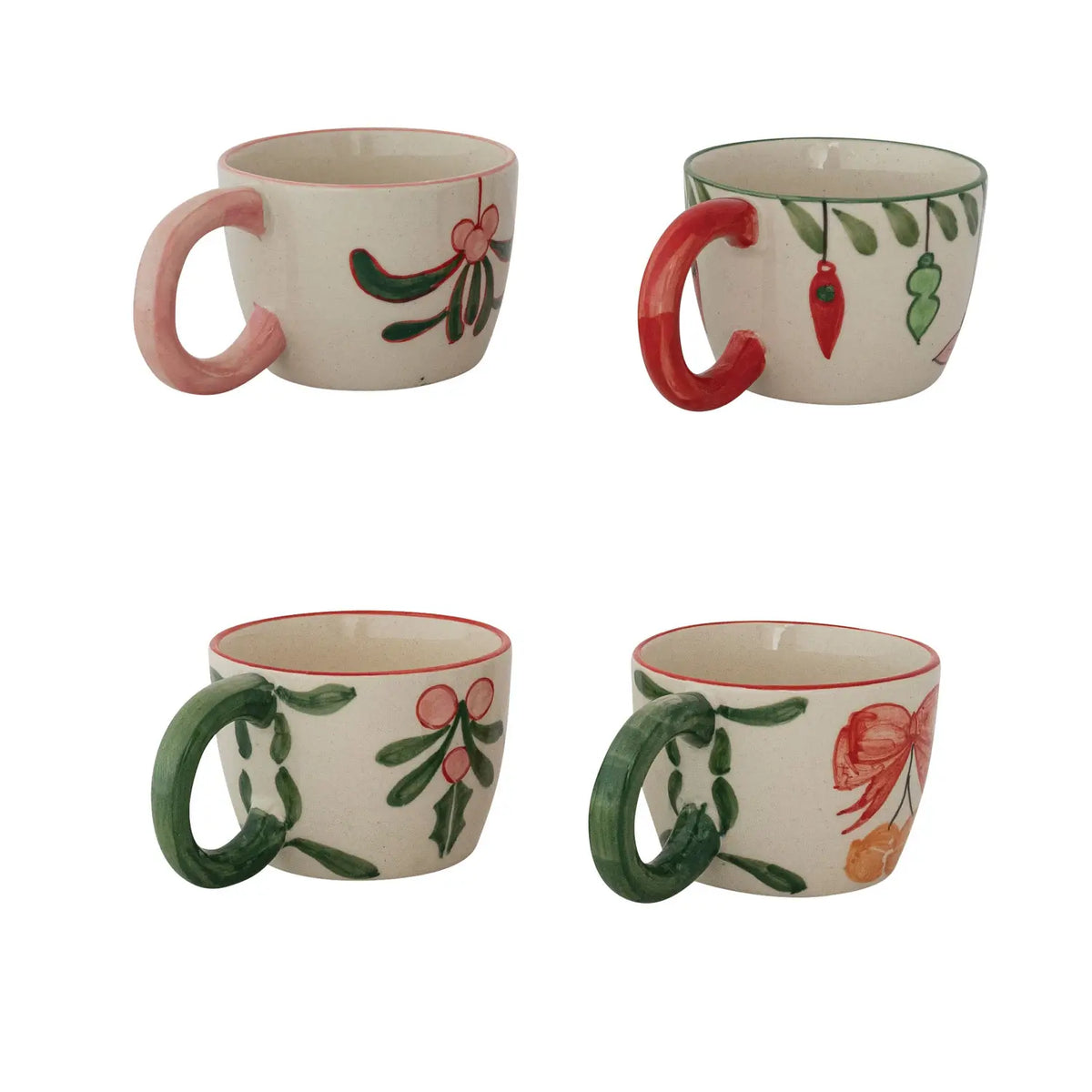Hand Painted Stoneware Holiday Mug Set
