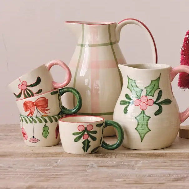 Hand Painted Stoneware Holiday Mug Set