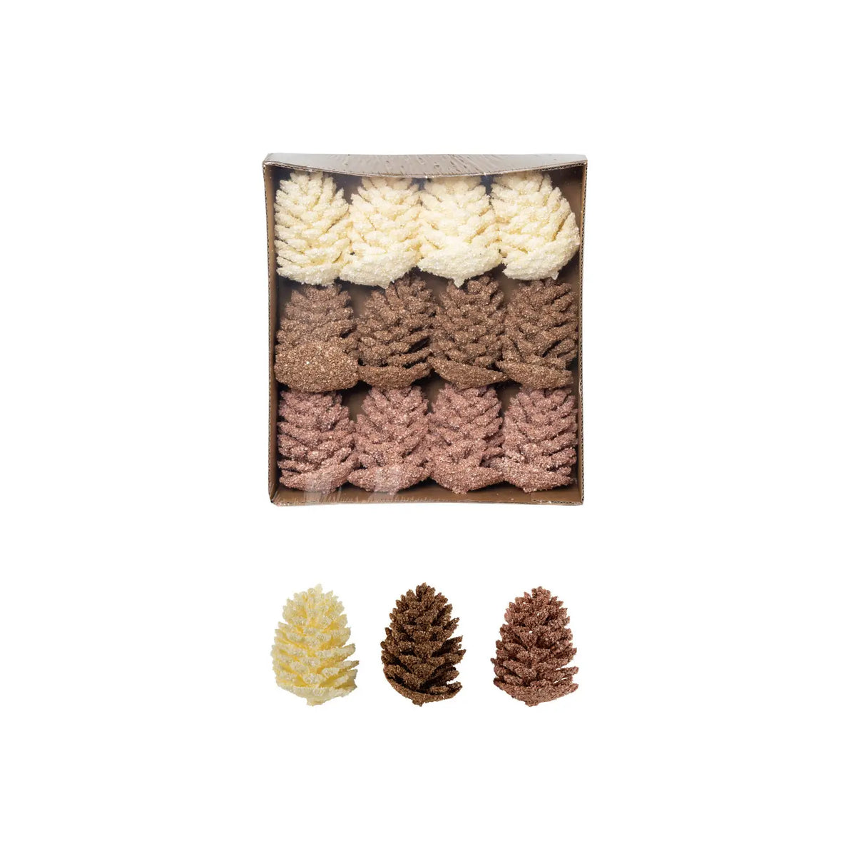 Faux Glittered Pinecones Set