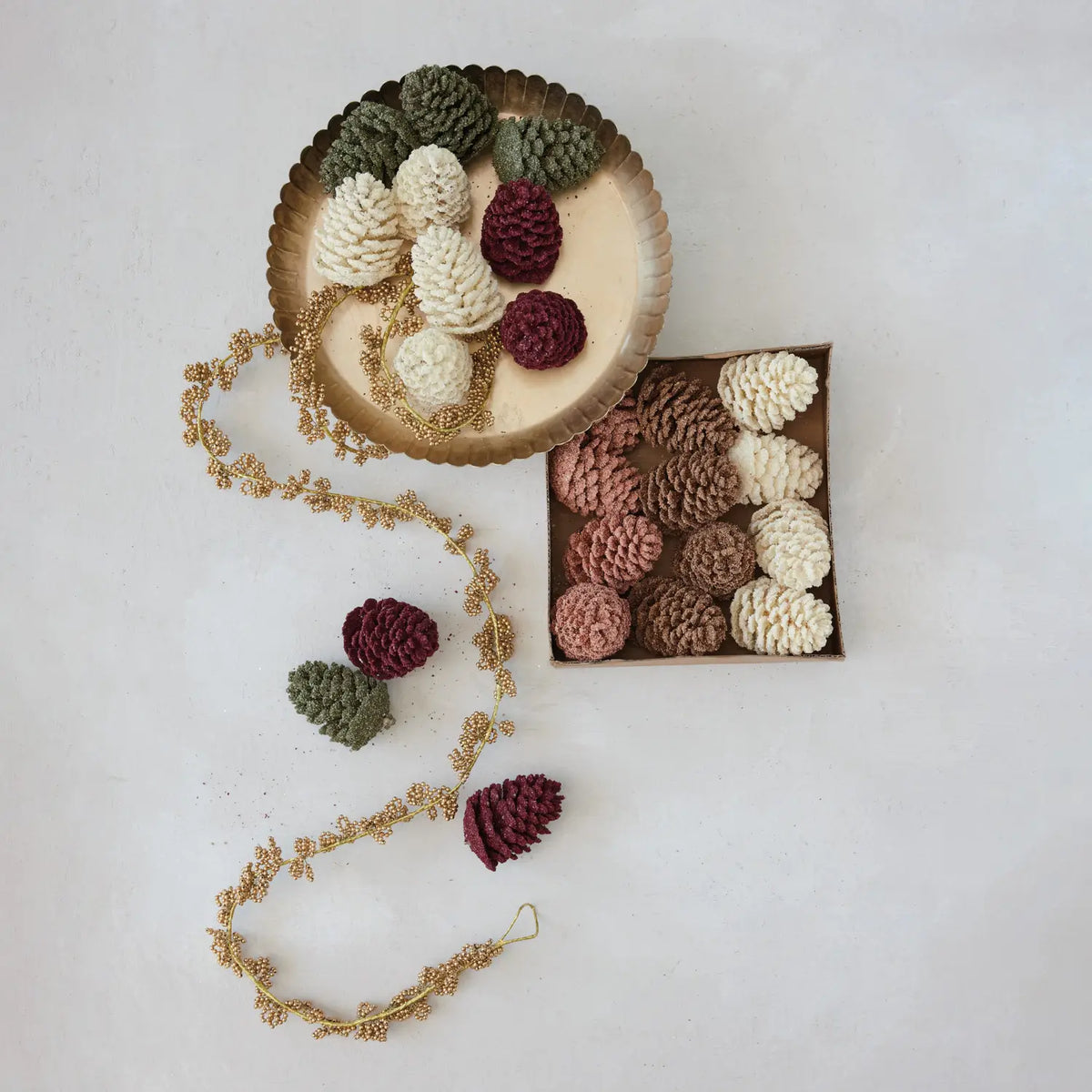 Faux Glittered Pinecones Set