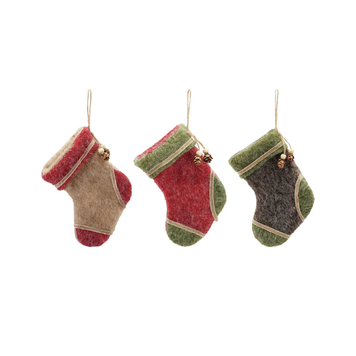 Felt Stocking & Pinecone Tassel Ornament Set