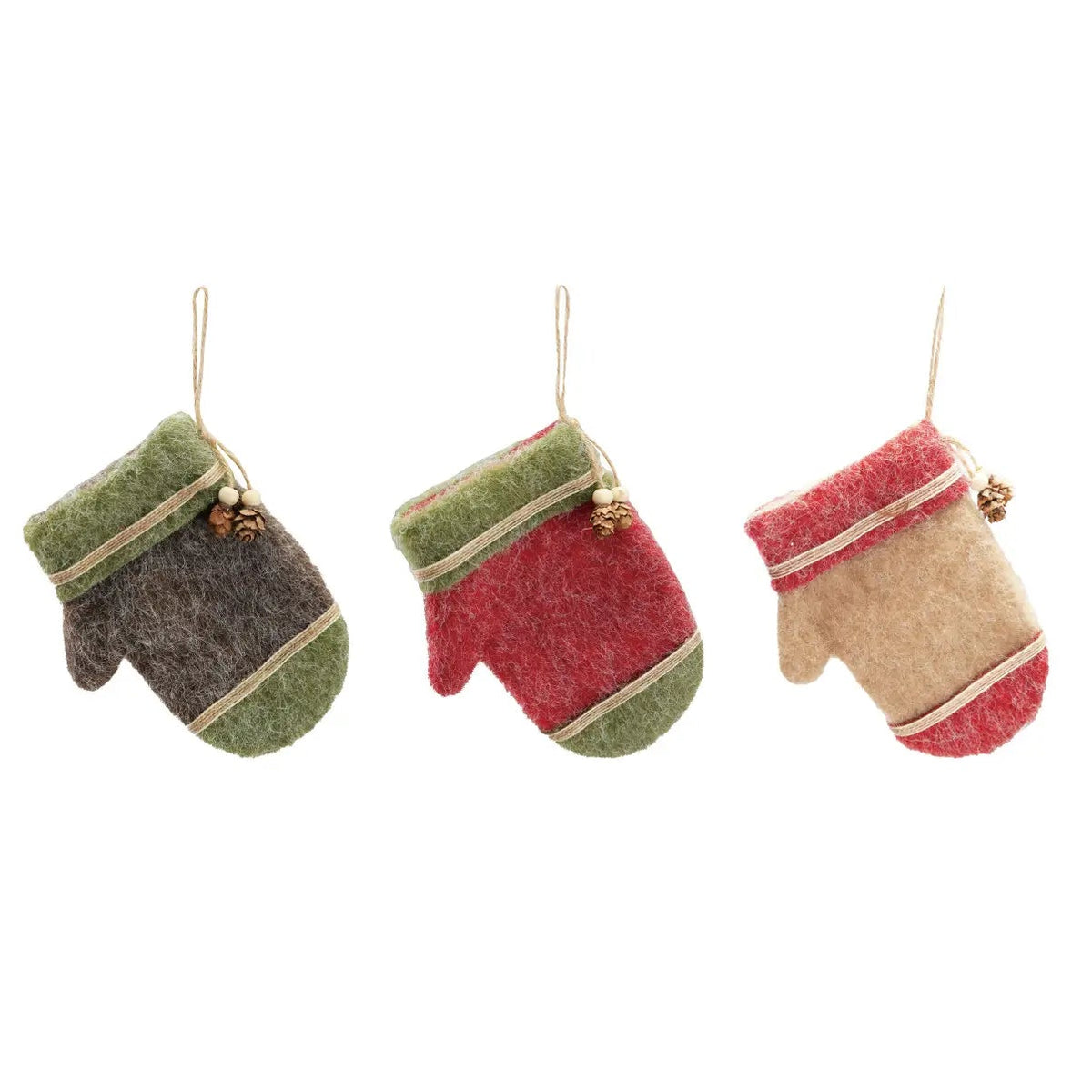 Felt Glove & Pinecone Tassel Ornament Set