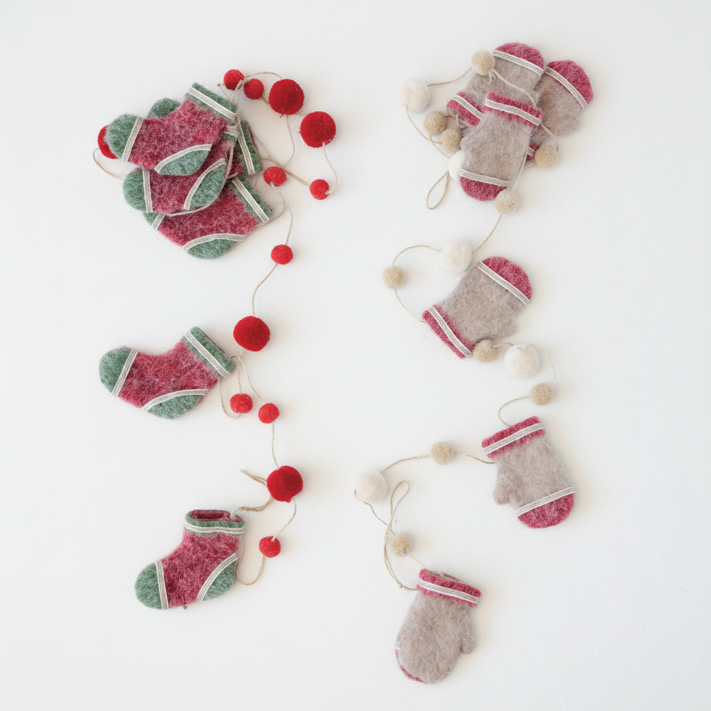 Felt Gloves &  Pom Poms Garland