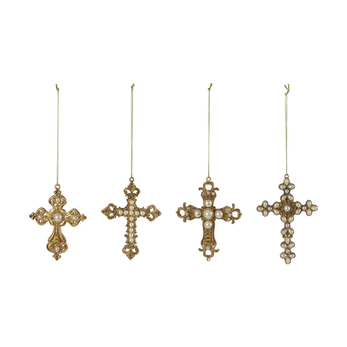 Pewter & Pearls Cross Ornament