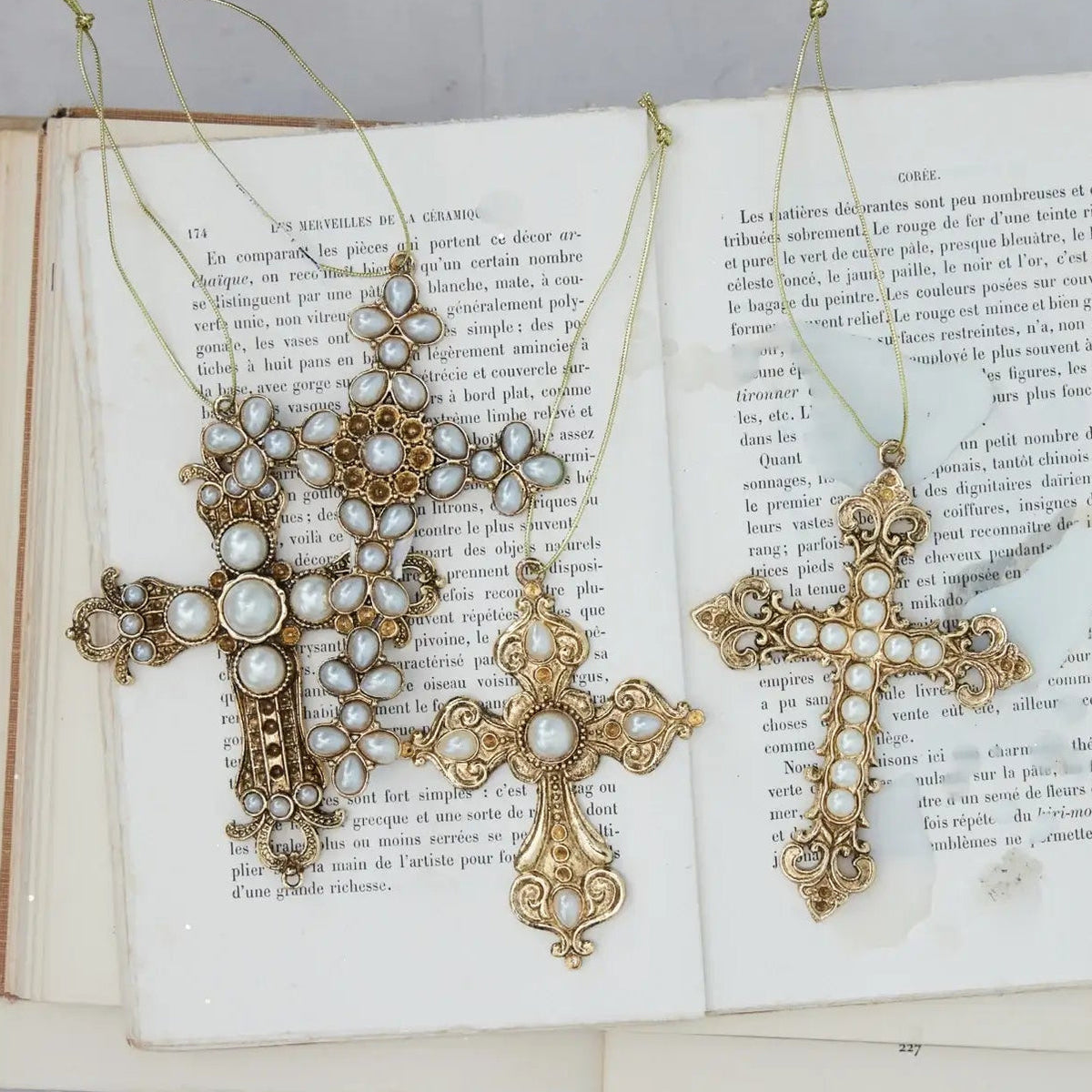 Pewter & Pearls Cross Ornament
