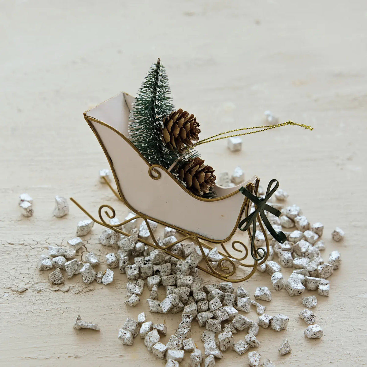 Metal Sleigh & Bottle Brush Tree Ornament