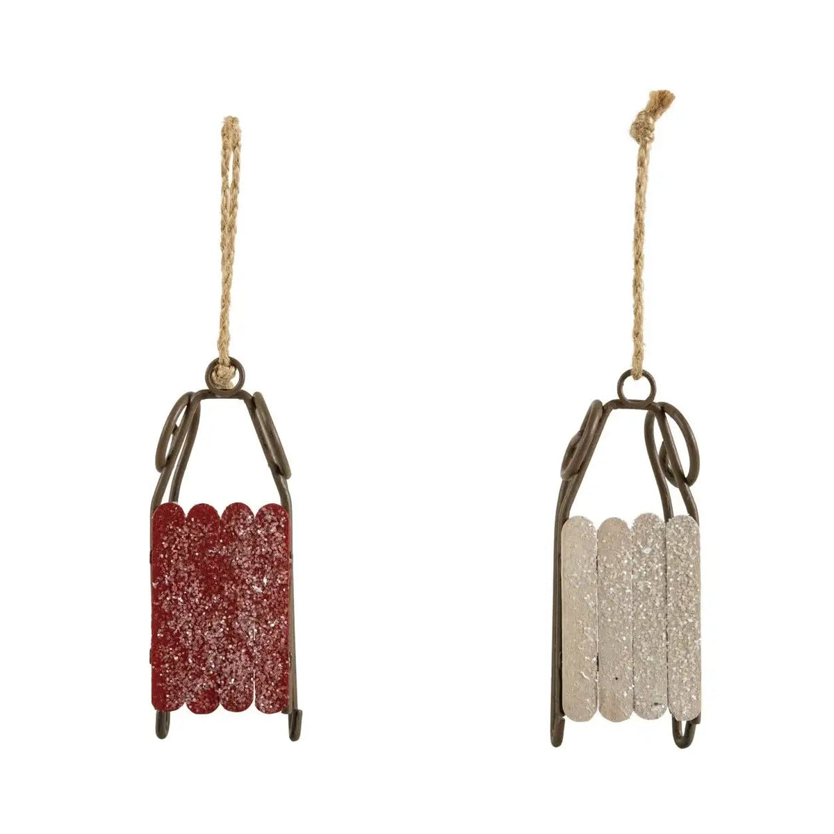 Metal & Wood Glittered Sleigh Ornament