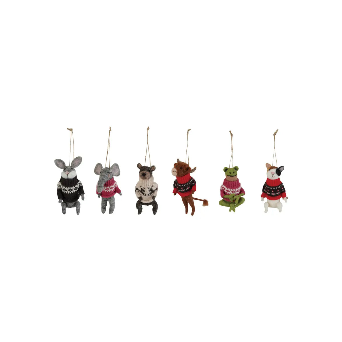 Wool Felt Animal In Sweater Ornament