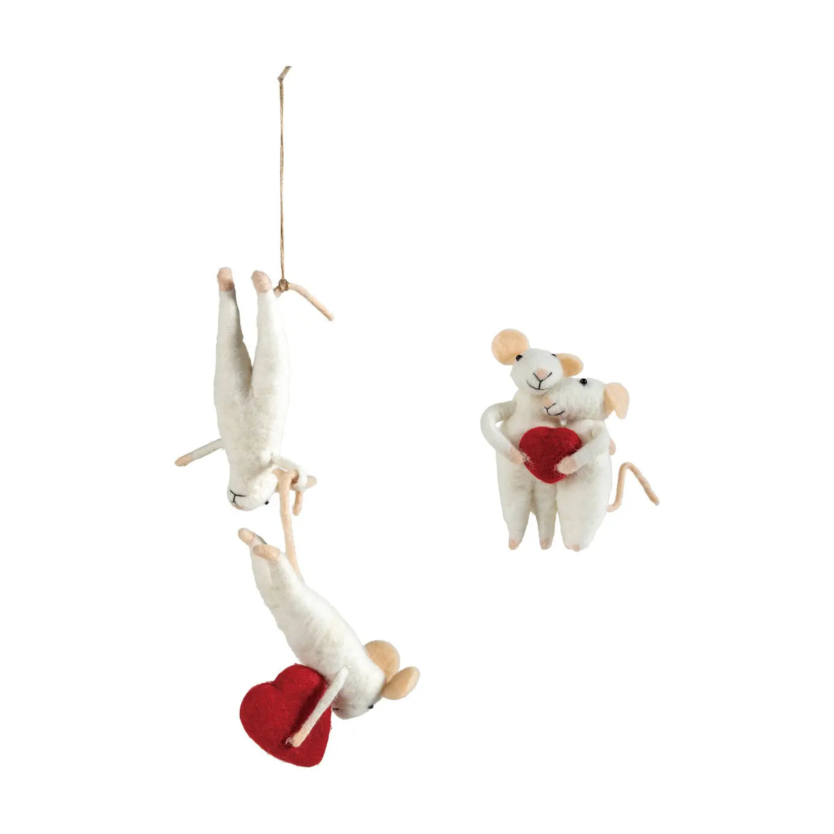 Wool Felt Mice & Heart Ornament