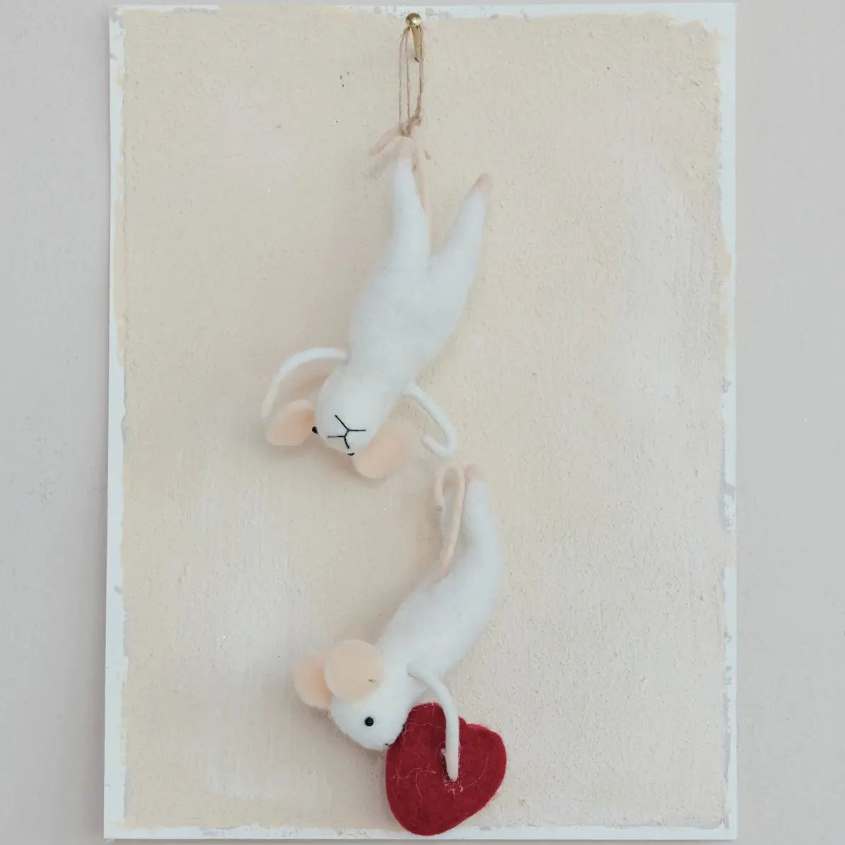 Wool Felt Mice & Heart Ornament
