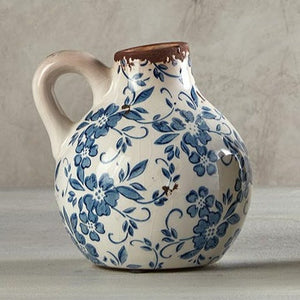 Aged Blue Ceramic Floral Vase