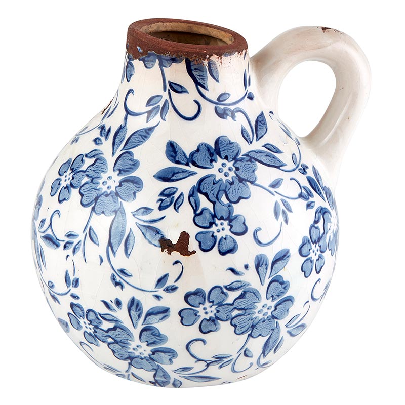 Aged Blue Ceramic Floral Vase