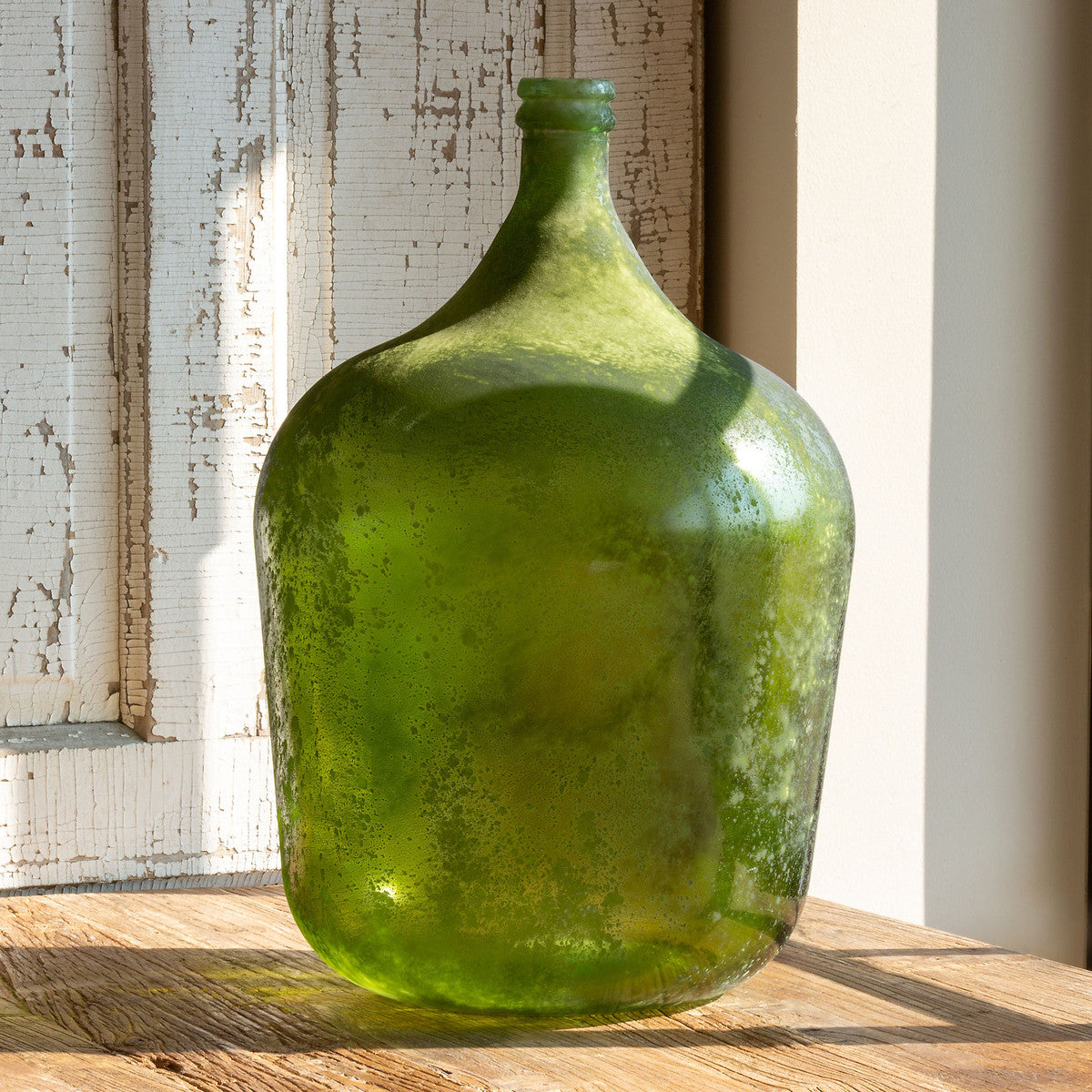 Aged Green Glass Cellar Bottle Large