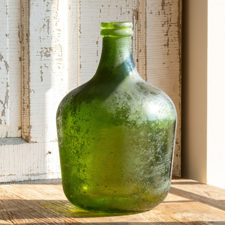 Aged Green Glass Large Cellar Bottle