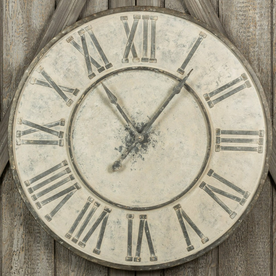 Aged Metal Cream Roman Numeral Wall Clock