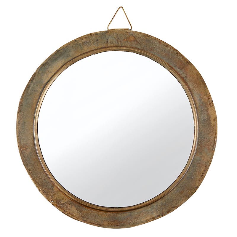 Aged Metal Round Mirror