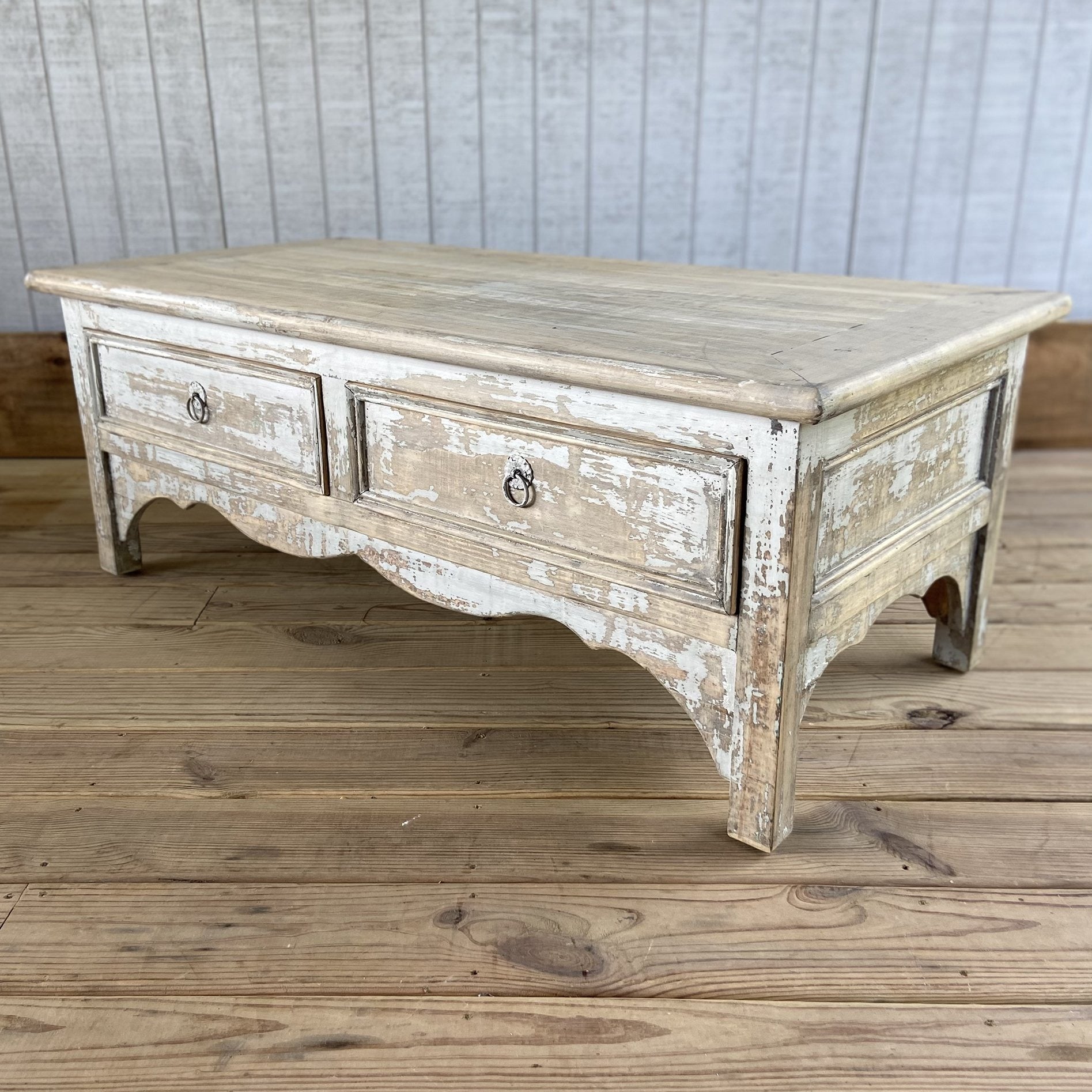 Aged White Scalloped Coffee Table