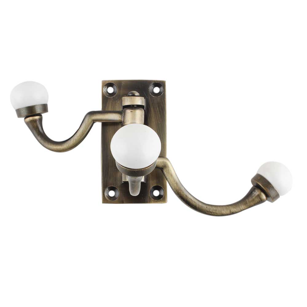 Antique Brass & Porcelain Swivel Wall Hook