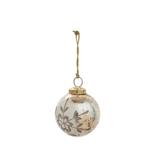 Antiqued Copper Etched Snowflake Glass Ball Ornament