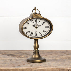 Antiqued Gold Oval Tabletop Clock