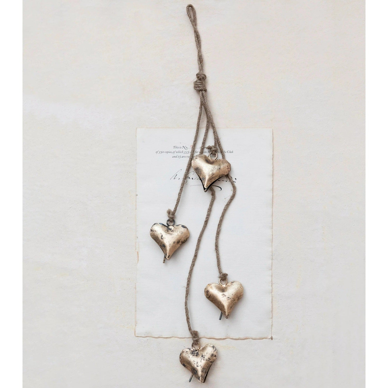 Antiqued Brass Hearts Cluster Ornament