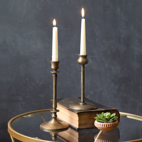 Antiqued Brass Taper Candle Holder Set