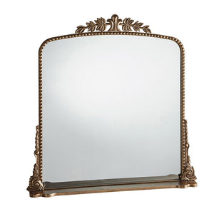 Antiqued Gold Floral Mirror With Shelf
