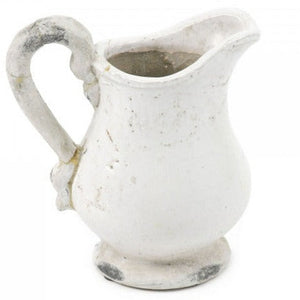 Antiqued White Ornate Stoneware Pitcher