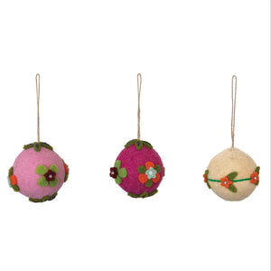 Appliqued Floral Wool Felt Ball Ornament