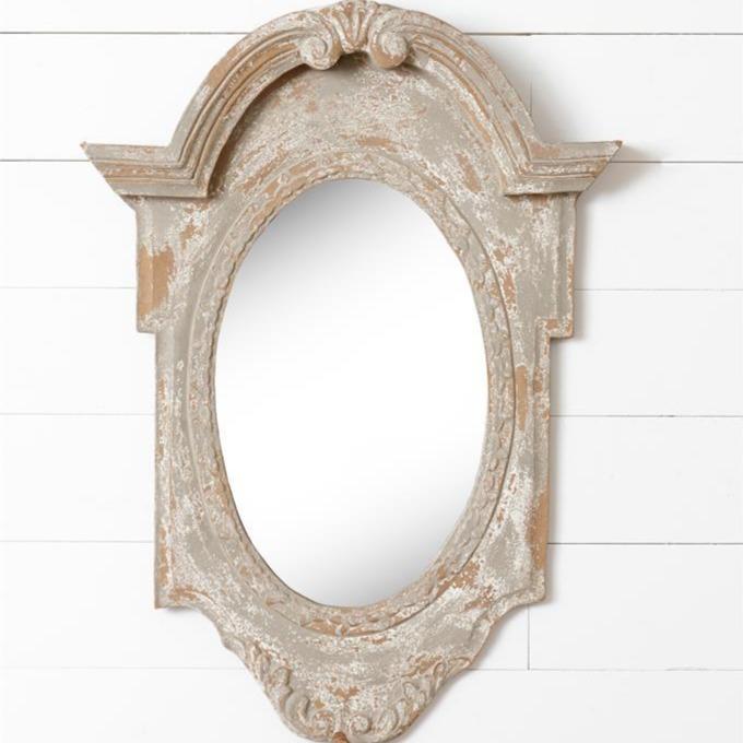 Architectural Distressed Round White Mirror
