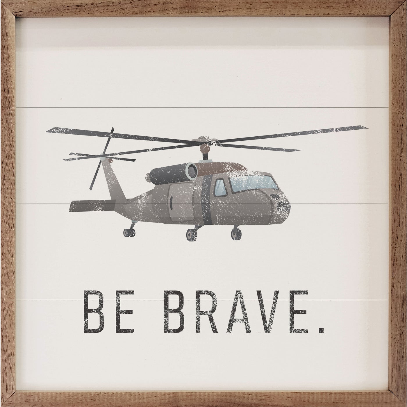 Be Brave Helicopter White Wood Framed Print