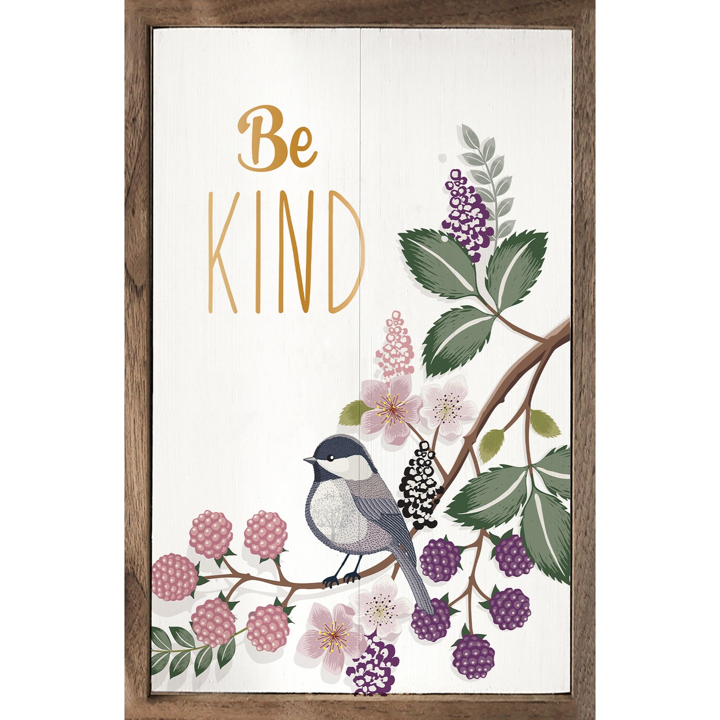 Be Kind Greenery Bird Whitewash Wood Framed Print
