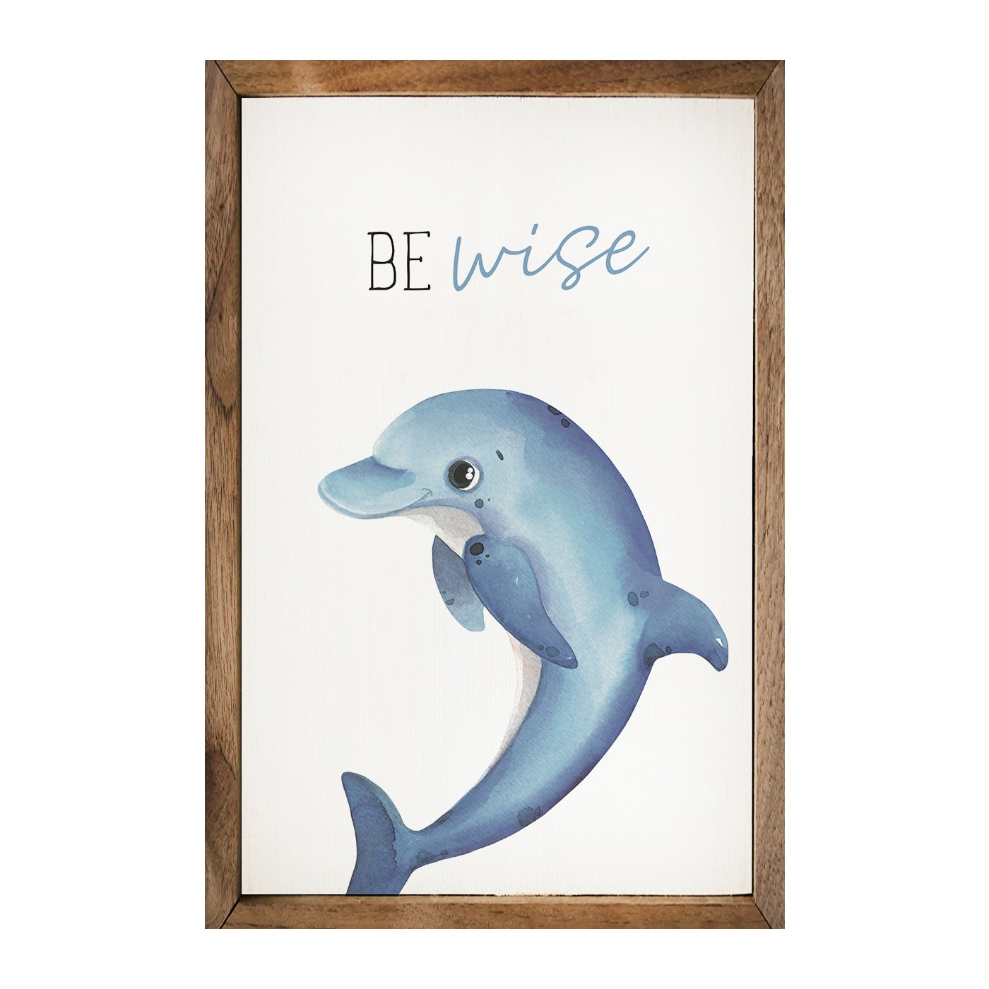 Be Wise Dolphin White Wood Framed Print