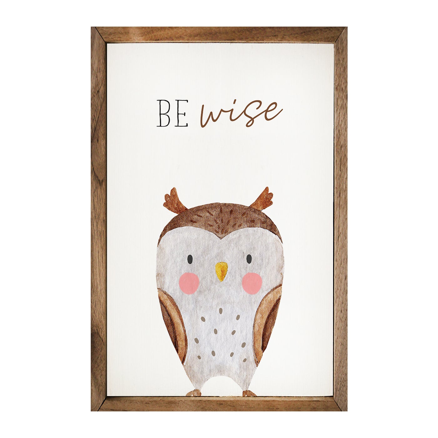 Be Wise Owl White Wood Framed Print