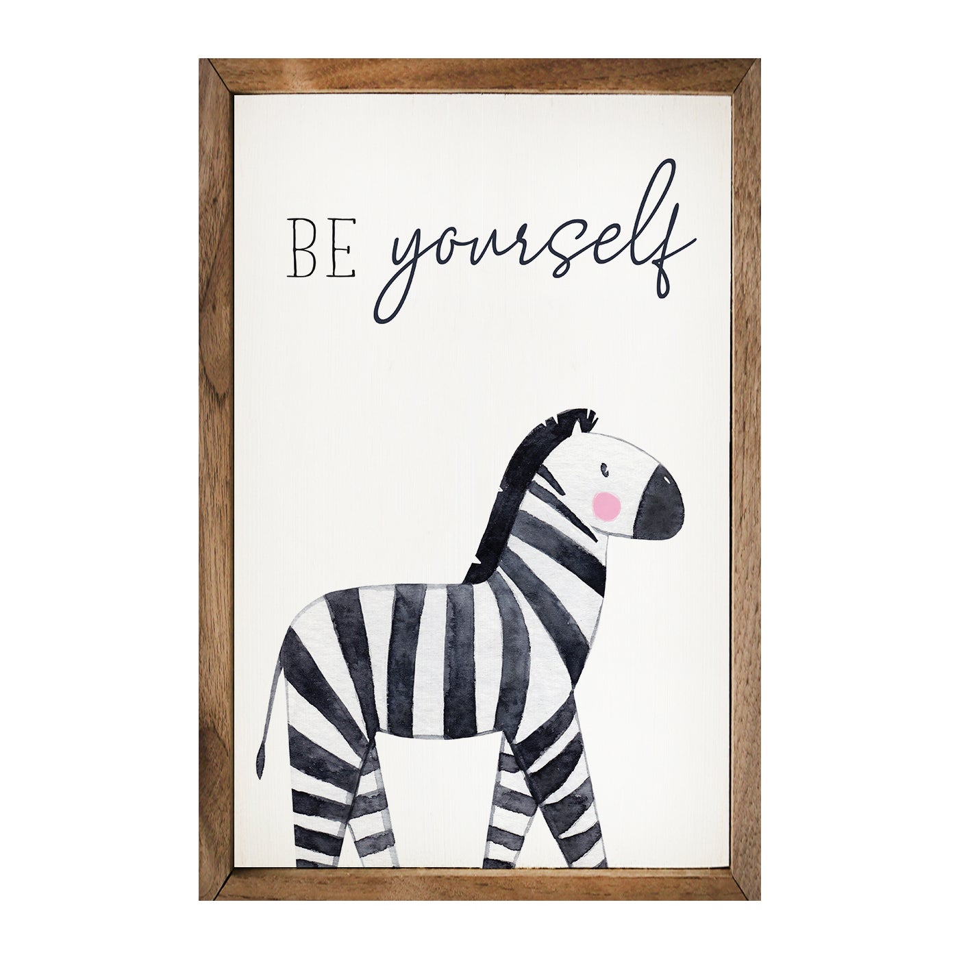 Be Yourself Zebra White Wood Framed Print