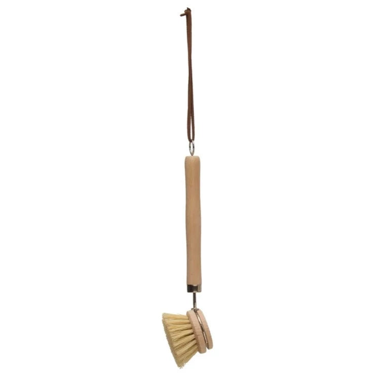 Beech Wood Dish Brush With Leather Strap