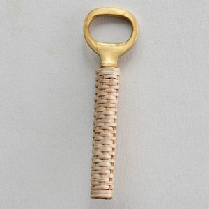 Brass Bottle Opener With Bamboo Wrapped Handle