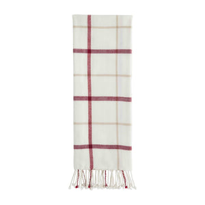 Brushed Plaid Cream & Red Throw With Fringe