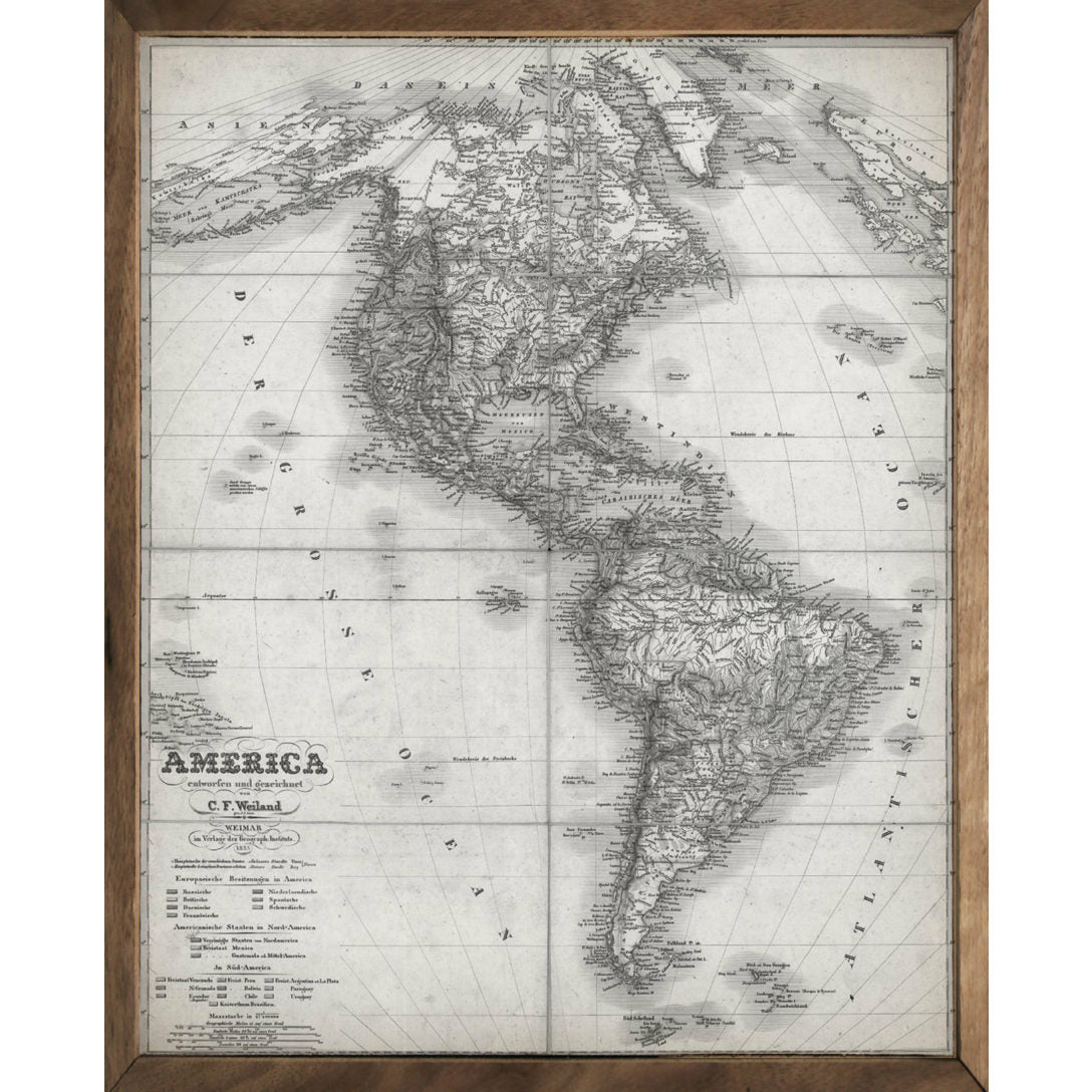 C.F. Weiland Grey American Map Wood Framed Print
